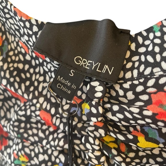 Greylin Peplum Tank Black Polka Dot Floral Lace Back - Picture 2 of 8